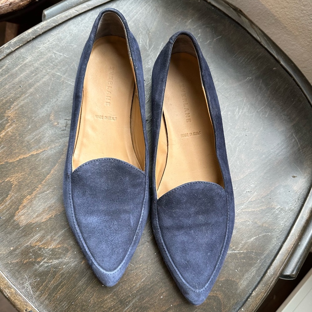 Everlane Womens The Modern Point Flat Navy Leather Size 7.5